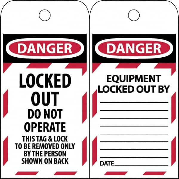 NMC - 3" High x 6" Long, LOCKED OUT - DO NOT OPERATE, English Safety & Facility Lockout Tag - Tag Header: Danger, 2 Sides, Black & Red Poly - A1 Tooling