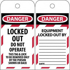 NMC - 3" High x 6" Long, LOCKED OUT - DO NOT OPERATE, English Safety & Facility Lockout Tag - Tag Header: Danger, 2 Sides, Black & Red Poly - A1 Tooling