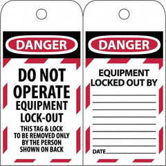 NMC - 3" High x 6" Long, DANGER - THIS TAG & LOCK TO BE REMOVED ONLY BY THE PERSON SHOWN, English Safety & Facility Lockout Tag - Tag Header: Danger, 2 Sides, Black & Red Poly - A1 Tooling