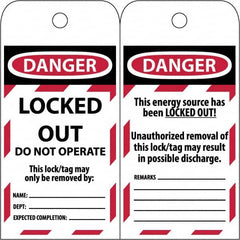 NMC - 3" High x 6" Long, LOCKED OUT - DO NOT OPERATE, English Safety & Facility Lockout Tag - Tag Header: Danger, 2 Sides, Black & Red Poly - A1 Tooling