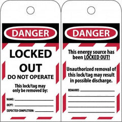 NMC - 3" High x 6" Long, LOCKED OUT - DO NOT OPERATE, English Safety & Facility Lockout Tag - Tag Header: Danger, 2 Sides, Black & Red Poly - A1 Tooling