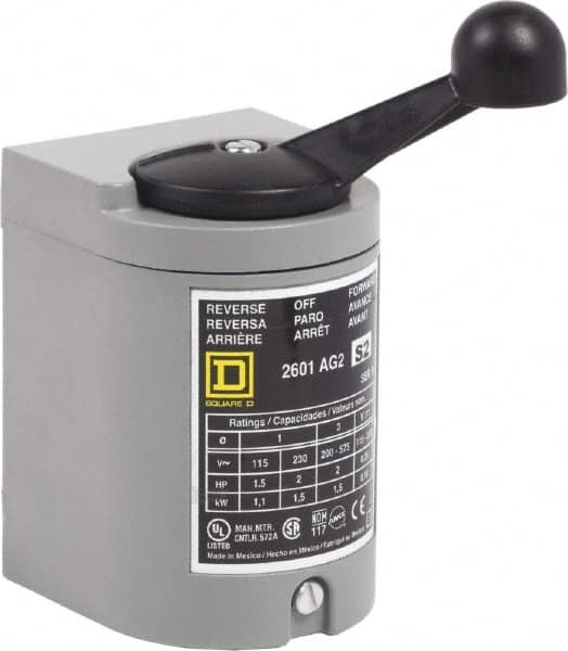 Square D - NEMA, Enclosed Manual Motor Starter - 1-1/2 hp at 115 VAC, 2 hp at 200 VAC, 2 hp at 230 VAC & 2 hp at 575 VAC, CSA LR25490 Class 3211 05, NEMA 1 & UL Listed File E42243 CCN NLRV - A1 Tooling