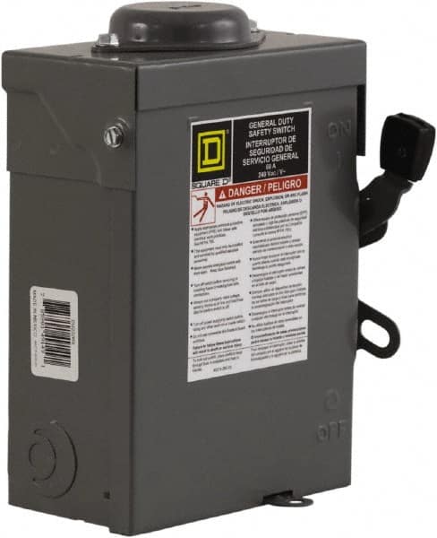 Square D - 60 Amp, 240 V, 2 Pole Nonfused Safety Switch - NEMA 3R, 10 hp at 240 VAC (Single Phase), DPST Contact Form - A1 Tooling