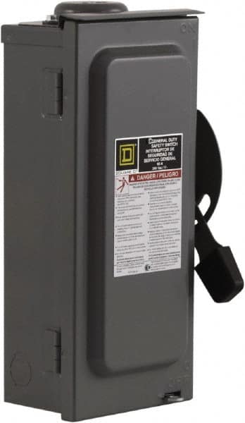 Square D - 60 Amp, 240 V, 3 Pole Fused Safety Switch - NEMA 3R, 10 hp at 240 VAC (Single Phase), 15 hp at 240 VAC (Triple Phase), 3PST Contact Form - A1 Tooling