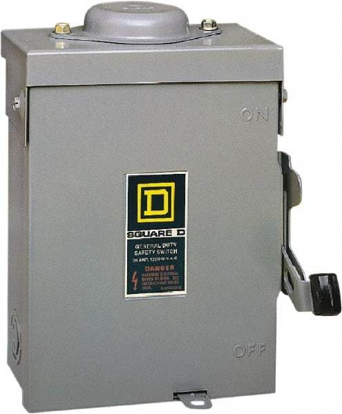 Square D - 30 Amp, 240 V, 2 Pole Fused Safety Switch - NEMA 3R, 3 hp at 240 VAC (Single Phase), 7.5 hp at 240 VAC (Triple Phase), DPST Contact Form - A1 Tooling