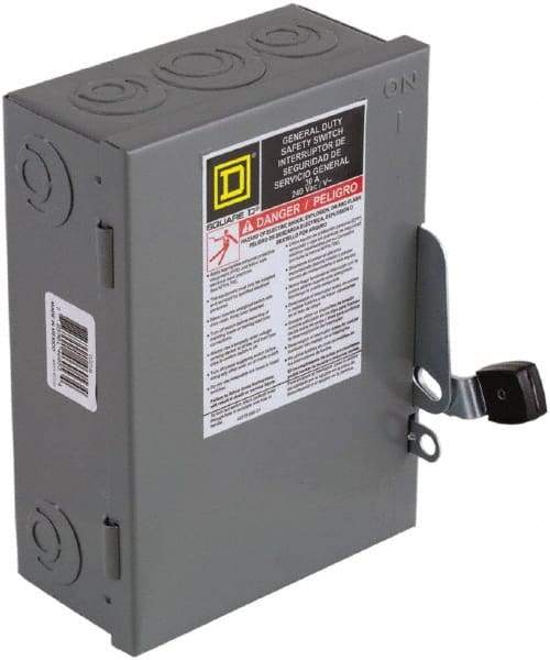 Square D - 30 Amp, 240 V, 3 Pole Nonfused Safety Switch - NEMA 1, 3 hp at 240 VAC (Single Phase), 7.5 hp at 240 VAC (Triple Phase), 3PST Contact Form - A1 Tooling