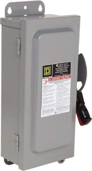 Square D - 30 Amp, 600 VAC/VDC, 3 Pole Fused Safety Switch - NEMA 12 & 3R, 7.5 hp at 480 VAC, 5 hp at 250 VDC (Single Phase), 20 hp at 600 VAC, 10 hp at 600 VDC (Triple Phase) - A1 Tooling