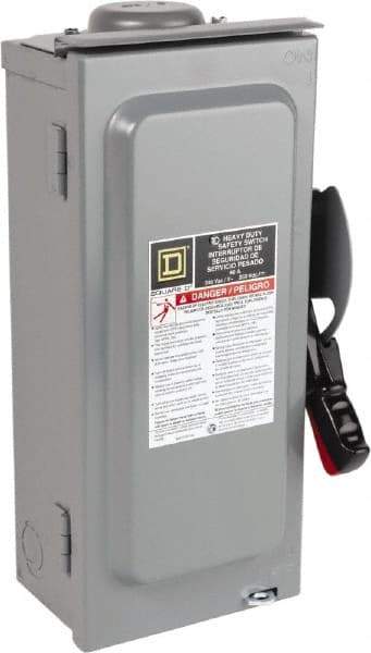 Square D - 60 Amp, 240 VAC, 250 VDC, 3 Pole Fused Safety Switch - NEMA 3R, 10 hp at 240 VAC, 10 hp at 250 VDC (Single Phase), 15 hp at 240 VAC, 10 hp at 250 VDC (Triple Phase), 3PST Contact Form - A1 Tooling