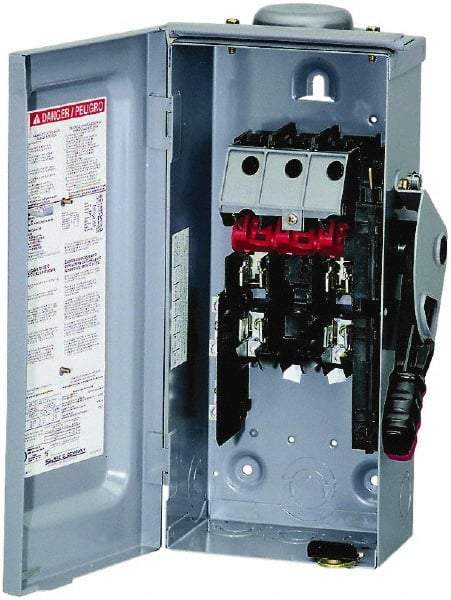 Square D - 30 Amp, 240 VAC, 250 VDC, 2 Pole Fused Safety Switch - NEMA 3R, 3 hp at 240 VAC (Single Phase), 7.5 hp at 240 VAC, 5 hp at 250 VDC (Triple Phase), DPST Contact Form - A1 Tooling