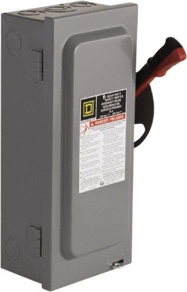 Square D - 30 Amp, 600 VAC/VDC, 3 Pole Fused Safety Switch - NEMA 1, 7.5 hp at 480 VAC, 5 hp at 250 VDC (Single Phase), 20 hp at 600 VAC, 10 hp at 600 VDC (Triple Phase), 3PST Contact Form - A1 Tooling