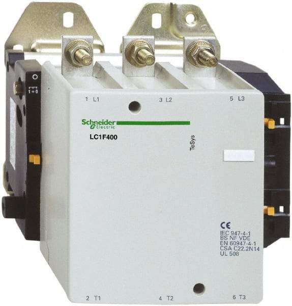 Schneider Electric - 3 Pole, 120 Coil VAC, 400 Amp at 440 VAC, Nonreversible IEC Contactor - Bureau Veritas, CCC, CSA, DNV, EN/IEC 60947-1, EN/IEC 60947-4-1, GL, JEM 1038, LROS, RINA, RMRoS, RoHS Compliant, UL Listed - A1 Tooling