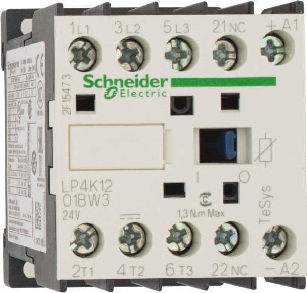 Schneider Electric - 3 Pole, 24 Coil VDC, 12 Amp at 440 VAC, 16 Amp at 690 VAC and 20 Amp at 440 VAC, Nonreversible IEC Contactor - BS 5424, CSA, IEC 60947, NF C 63-110, RoHS Compliant, UL Listed, VDE 0660 - A1 Tooling