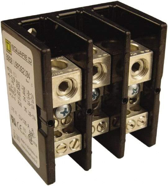 Square D - 3 Poles, 135 (Aluminium), 175 (Copper) Amp, Phenolic Power Distribution Block - 600 VAC, 1 Primary Connection - A1 Tooling