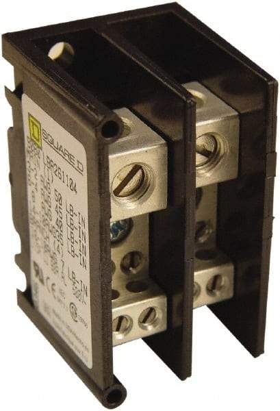 Square D - 2 Poles, 115 (Copper), 90 (Aluminium) Amp, Thermoplastic Power Distribution Block - 600 VAC, 1 Primary Connection - A1 Tooling