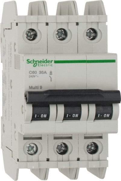 Schneider Electric - 35 Amp, 125 VDC, 240 VAC, 60 VDC, 3 Pole, DIN Rail Mount, Fixed Mount Miniature Circuit Breaker - Thermal Magnetic Trip, Multiple Breaking Capacity Ratings, 73mm Deep x 107mm High x 54mm Wide - A1 Tooling