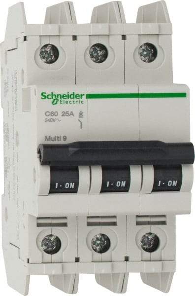 Schneider Electric - 25 Amp, 125 VDC, 240 VAC, 60 VDC, 3 Pole, DIN Rail Mount, Fixed Mount Miniature Circuit Breaker - Thermal Magnetic Trip, Multiple Breaking Capacity Ratings, 73mm Deep x 107mm High x 54mm Wide - A1 Tooling