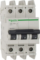 Schneider Electric - 25 Amp, 125 VDC, 240 VAC, 60 VDC, 3 Pole, DIN Rail Mount, Fixed Mount Miniature Circuit Breaker - Thermal Magnetic Trip, Multiple Breaking Capacity Ratings, 73mm Deep x 107mm High x 54mm Wide - A1 Tooling