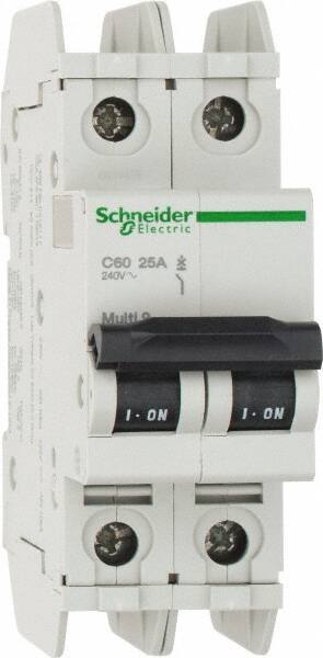 Schneider Electric - 25 Amp, 125 VDC, 240 VAC, 60 VDC, 1 Pole, DIN Rail Mount, Fixed Mount Miniature Circuit Breaker - Thermal Magnetic Trip, Multiple Breaking Capacity Ratings, 73mm Deep x 107mm High x 36mm Wide - A1 Tooling