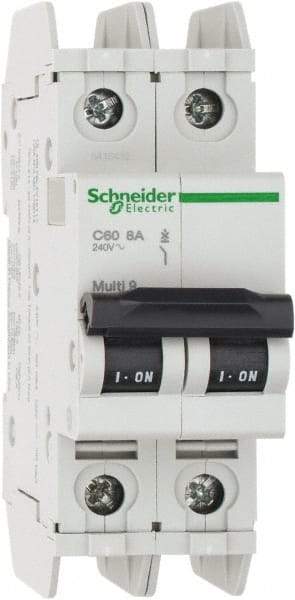 Schneider Electric - 8 Amp, 125 VDC, 240 VAC, 60 VDC, 1 Pole, DIN Rail Mount, Fixed Mount Miniature Circuit Breaker - Thermal Magnetic Trip, Multiple Breaking Capacity Ratings, 73mm Deep x 107mm High x 36mm Wide - A1 Tooling