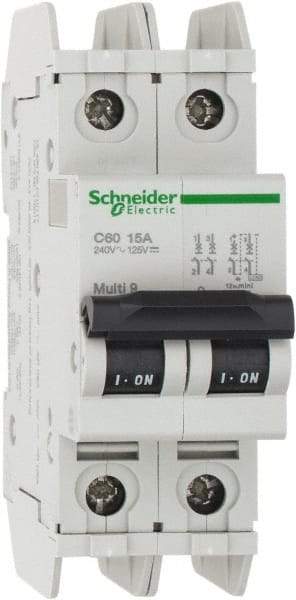 Schneider Electric - 15 Amp, 125 VDC, 240 VAC, 60 VDC, 1 Pole, DIN Rail Mount, Fixed Mount Miniature Circuit Breaker - Thermal Magnetic Trip, Multiple Breaking Capacity Ratings, 73mm Deep x 107mm High x 36mm Wide - A1 Tooling