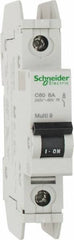 Schneider Electric - 8 Amp, 125 VDC, 240 VAC, 60 VDC, 1 Pole, DIN Rail Mount, Fixed Mount Miniature Circuit Breaker - Thermal Magnetic Trip, Multiple Breaking Capacity Ratings, 73mm Deep x 107mm High x 18mm Wide - A1 Tooling