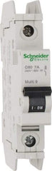 Schneider Electric - 7 Amp, 125 VDC, 240 VAC, 60 VDC, 1 Pole, DIN Rail Mount, Fixed Mount Miniature Circuit Breaker - Thermal Magnetic Trip, Multiple Breaking Capacity Ratings, 73mm Deep x 107mm High x 18mm Wide - A1 Tooling