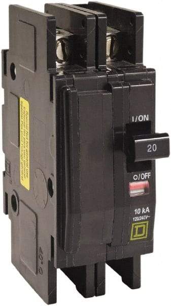 Square D - 25 Amp, 120/240 VAC, 2 Pole, DIN Rail Mounted, Flush Mount, Surface Mount Miniature Circuit Breaker - Thermal Magnetic Trip, 10 kA at 120/240 VAC Breaking Capacity, 14-2 (Aluminum), 14-2 (Copper) AWG, 74mm Deep x 103mm High x 19mm Wide - A1 Tooling