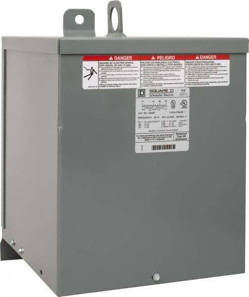 Square D - 1 Phase, 480 Volt Input, 120/240 VAC Output, 60 Hz, 5 kVA, General Purpose Transformer - 3R NEMA Rating, 9.75 Inch Wide x 11-3/4 Inch Deep x 14-3/4 Inch High, Wall Mount - A1 Tooling