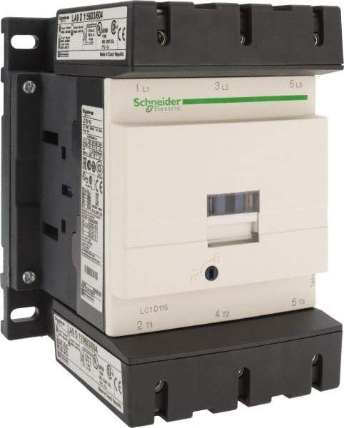 Schneider Electric - 3 Pole, 220 Coil VAC at 50/60 Hz, 115 Amp at 440 VAC, Nonreversible IEC Contactor - Bureau Veritas, CCC, CSA, CSA C22.2 No. 14, DNV, EN/IEC 60947-4-1, EN/IEC 60947-5-1, GL, GOST, LROS, RINA, RoHS Compliant, UL 508, UL Listed - A1 Tooling