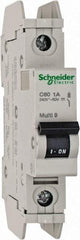 Schneider Electric - 1 Amp, 125 VDC, 240 VAC, 60 VDC, 1 Pole, DIN Rail Mount, Fixed Mount Miniature Circuit Breaker - Thermal Magnetic Trip, 10 kA at 277 VAC Breaking Capacity, 73mm Deep x 107mm High x 18mm Wide - A1 Tooling