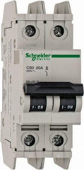 Schneider Electric - 20 Amp, 125 VDC, 240 VAC, 60 VDC, 1 Pole, DIN Rail Mount, Fixed Mount Miniature Circuit Breaker - Thermal Magnetic Trip, Multiple Breaking Capacity Ratings, 73mm Deep x 107mm High x 36mm Wide - A1 Tooling