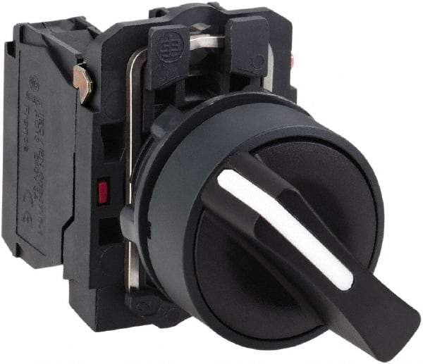 Schneider Electric - 22mm Mount Hole, 3 Position, Handle Operated, Selector Switch with Contact Blocks - Black, Maintained (MA), 2NO, Shock, Vibration and Water Resistant - A1 Tooling