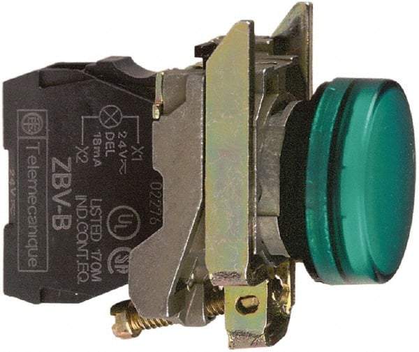 Schneider Electric - 230-240 VAC at 50/60 Hz Green Lens LED Pilot Light - Round Lens, Screw Clamp Connector, 30mm Wide, Vibration Resistant, Water Resistant - A1 Tooling