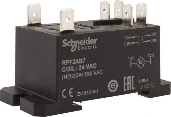 Schneider Electric - 7,500 VA Power Rating, Electromechanical Plug-in General Purpose Relay - 20 Amp at 28 VDC, 25 at 28 VDC, 30 at 250/277 VAC, 2NO, 24 VAC - A1 Tooling