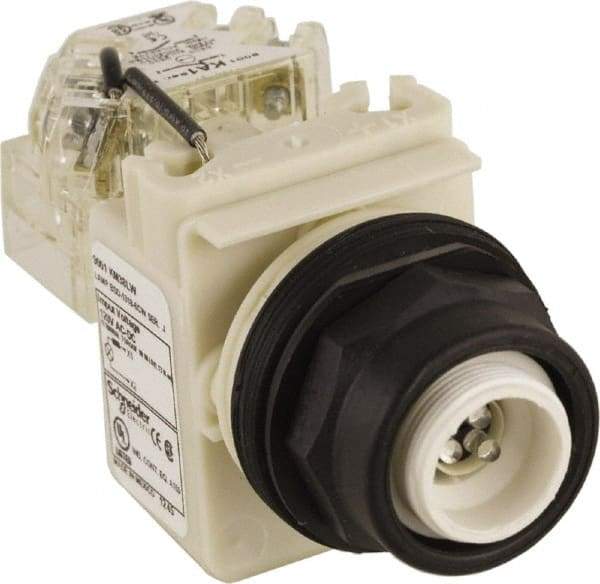 Schneider Electric - 120 V White Lens LED Pilot Light - Round Lens, Screw Clamp Connector, 54mm OAL x 42mm Wide, Vibration Resistant - A1 Tooling