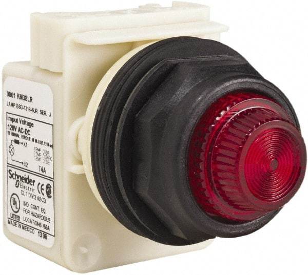 Schneider Electric - 120 V Red Lens LED Indicating Light - Round Lens, Screw Clamp Connector, Corrosion Resistant, Dust Resistant, Oil Resistant - A1 Tooling