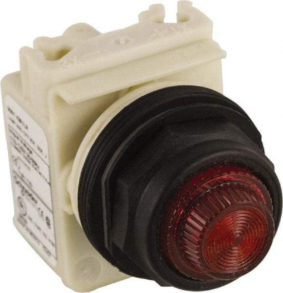 Schneider Electric - 120 VAC Red Lens LED Pilot Light - Round Lens, Screw Clamp Connector, 54mm OAL x 42mm Wide, Vibration Resistant - A1 Tooling