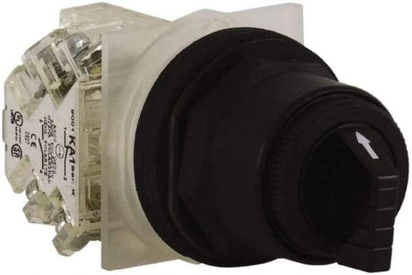 Schneider Electric - 30mm Mount Hole, 3 Position, Knob and Pushbutton Operated, Selector Switch - Black, Maintained (MA), Anticorrosive, Weatherproof, Dust and Oil Resistant - A1 Tooling