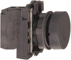 Schneider Electric - 22mm Mount Hole, Flush, Pushbutton Switch with Contact Block - Round, Black Pushbutton, Momentary (MO) - A1 Tooling