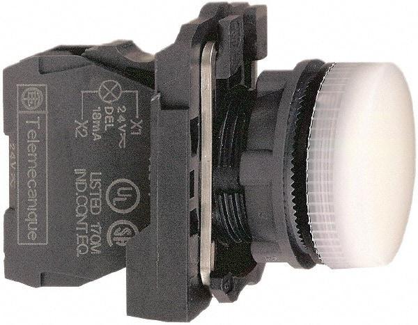 Schneider Electric - 24 VAC/VDC at 50/60 Hz White Lens LED Pilot Light - Round Lens, Screw Clamp Connector, 30mm Wide, Vibration Resistant, Water Resistant - A1 Tooling