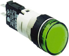 Schneider Electric - 12-24 VAC/VDC Green Lens LED Pilot Light - Round Lens, Quick Connect Connector, 18mm Wide, Vibration Resistant - A1 Tooling