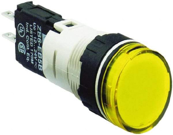 Schneider Electric - 12-24 VAC/VDC Yellow Lens LED Pilot Light - Round Lens, Quick Connect Connector, 18mm Wide, Vibration Resistant - A1 Tooling