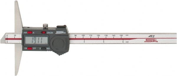 SPI - 0mm to 150mm ABS Plastic (Case) Electronic Depth Gage - 0.02mm Accuracy, 0.01mm Resolution, 4" Base Length - A1 Tooling