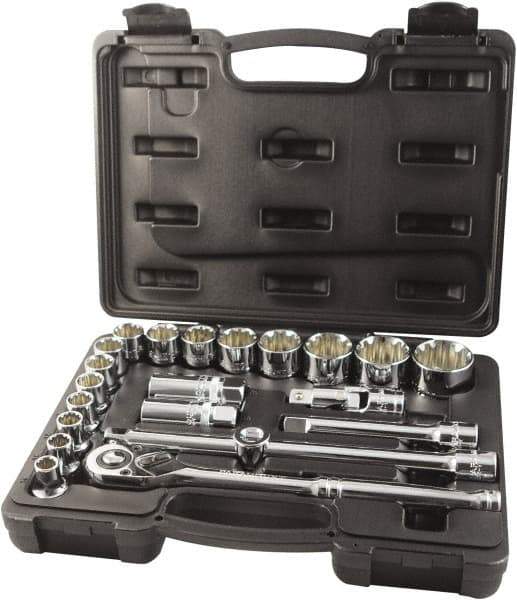 Paramount - 22 Piece 1/2" Drive Chrome Finish Socket Set - 12 Points, 10mm to 32mm Range, Metric Measurement Standard - A1 Tooling