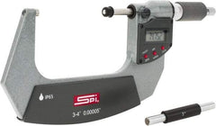 SPI - 3 to 4" Range, 0.00005" Resolution, Double Ratchet IP65 Electronic Outside Micrometer - 0.0002" Accuracy, Ratchet-Friction Thimble, Carbide Face, CR2032 Battery, Includes NIST Traceable Certification of Inspection - A1 Tooling