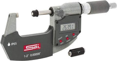 SPI - 1 to 2" Range, 0.00005" Resolution, Double Ratchet IP65 Electronic Outside Micrometer - 0.0002" Accuracy, Ratchet-Friction Thimble, Carbide Face, CR2032 Battery, Includes NIST Traceable Certification of Inspection - A1 Tooling