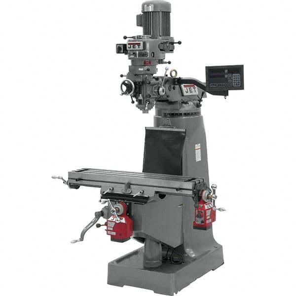 Jet - 9" Table Width x 42" Table Length, Variable Speed Pulley Control, 3 Phase Knee Milling Machine - R8 Spindle Taper, 2 hp - A1 Tooling