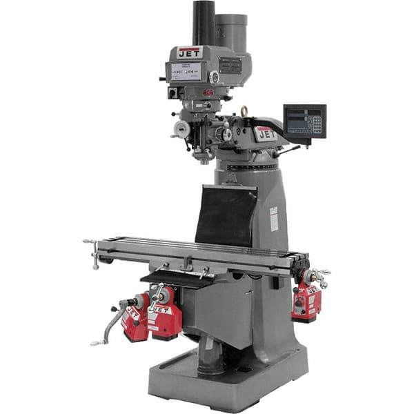 Jet - 9" Table Width x 49" Table Length, Variable Speed Pulley Control, 3 Phase Knee Milling Machine - R8 Spindle Taper, 3 hp - A1 Tooling