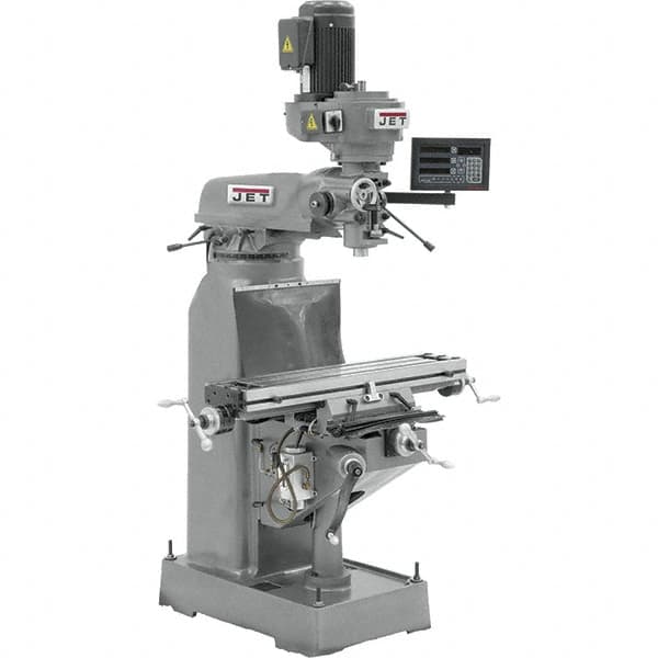 Jet - 7-7/8" Table Width x 35-3/4" Table Length, Variable Speed Pulley Control, 3 Phase Knee Milling Machine - R8 Spindle Taper, 1-1/2 hp - A1 Tooling