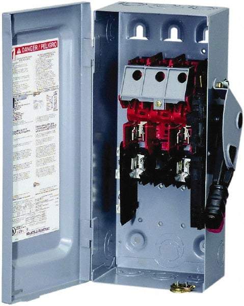 Square D - 30 Amp, 240 VAC, 250 VDC, 3 Pole Fused Safety Switch - NEMA 1, 3 hp at 240 VAC (Single Phase), 7.5 hp at 240 VAC, 5 hp at 250 VDC (Triple Phase), 3PST Contact Form - A1 Tooling